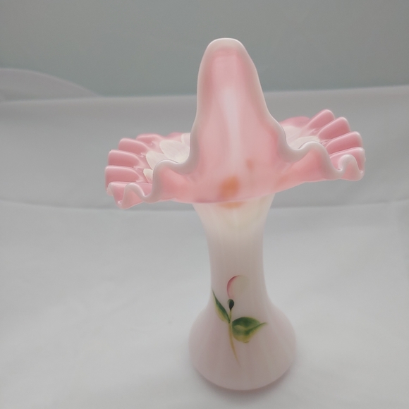 Fenton glass hand painted Rosalene floral jack in the pulpit vase - Picture 6 of 6